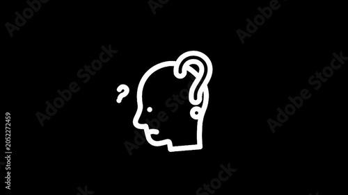 Stylized outline of a human head with question marks symbolizing confusion or thought