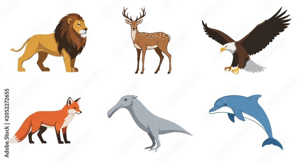 Obraz premium Collection of various wild animals icons.