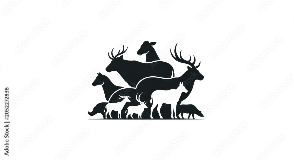 Fototapeta premium Deer family silhouette wildlife animals.