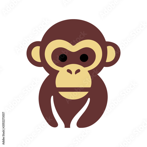 Photography Minimalist flat vector icon of a cute monkey head and body.