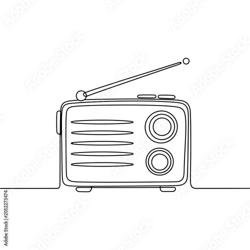 Cuadro en lienzo continuous one line drawing of vintage radio receiver with antenna, broadcasting