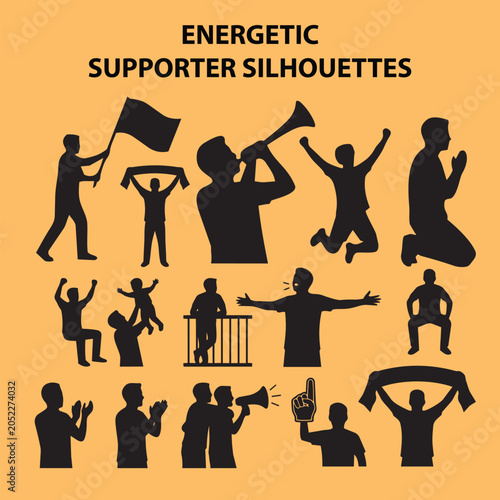 Tablou pe pânză Energetic Supporter Silhouettes Showing Team Spirit Proudly