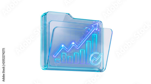 Investment portfolio folder with growth graph on isolated transparent background