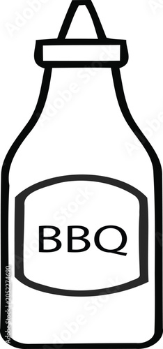 Black and white line of a squeeze bottle labeled bbq sauce