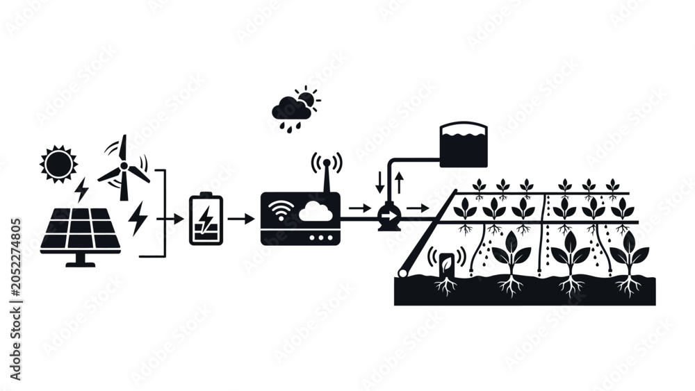 Fototapeta premium Smart automated irrigation system powered by renewable energy sources.