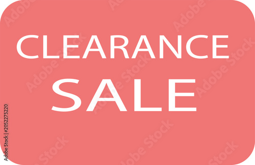 Clearance sale text on a rounded rectangular salmon pink background