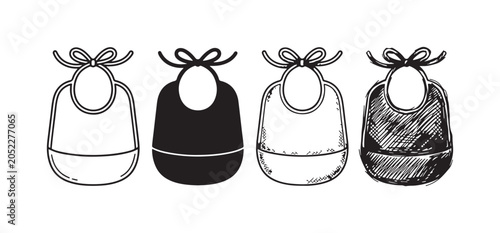 Fotografie Baby Bibs Icons Collection in Outline, Solid, and Hand-Drawn Sketch Styles