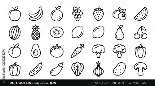 Photos fruit outline icons set
