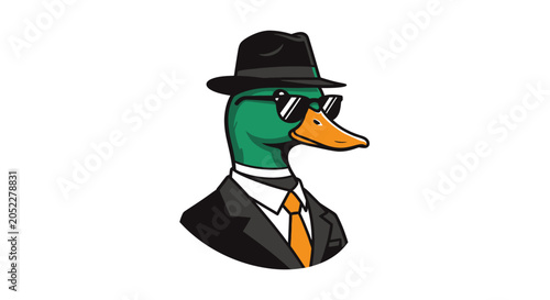 Quadro su tela Anthropomorphic duck dressed as a stylish detective or spy