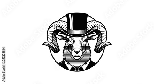 Foto Stylish goat with monocle, top hat, bow tie, and confident expression