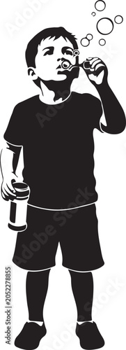 boy blowing bubbles with soap solution black silhouette high quality professional detailed modern