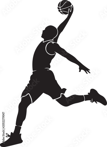 basketball player dunking silhouette with ball in motion silhouette high quality professional detailed
