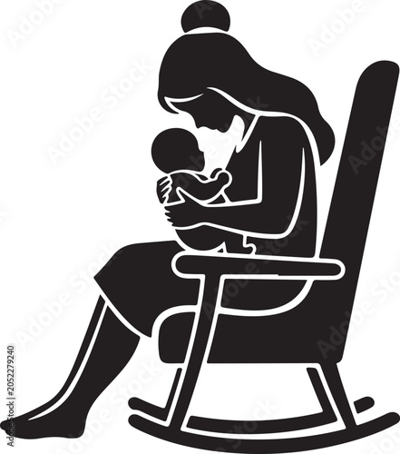 mother breastfeeding baby in rocking chair black and white silhouette high quality professional