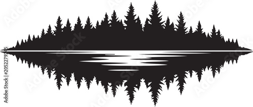 forest and lake reflection silhouette against white background high quality professional detailed modern