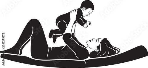 mother and baby playing together family love black and white silhouette high quality