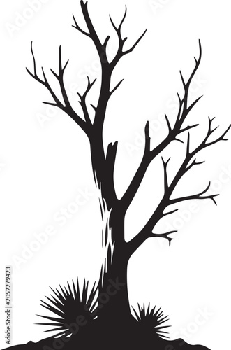 Bare tree with grass silhouette against a white background silhouette high quality professional