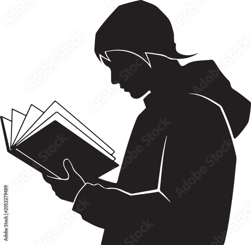 woman reading book profile view black silhouette high quality professional detailed modern elegant