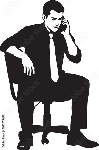 man on phone sitting in chair black silhouette high quality professional detailed modern
