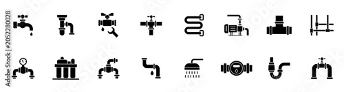 Foto Plumbing and heating line icon set