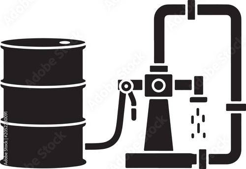 oil barrel and industrial piping system black silhouette high quality professional detailed modern