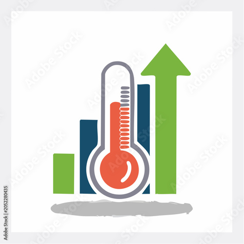 Thermometer and Upward Trend Graph Icon