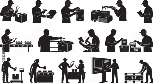 Foto Industrial Manufacturing Workers and Factory Production Activities Silhouette Co