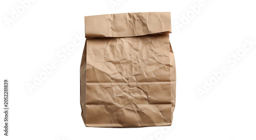 Crumpled brown paper bag isolated on transparent background