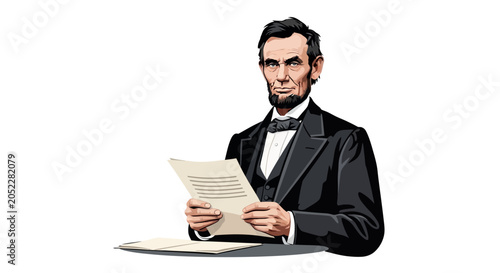 Quadro su tela Abraham Lincoln reading a document.