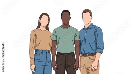 Cuadro en lienzo Three diverse people standing together in casual clothes indoors