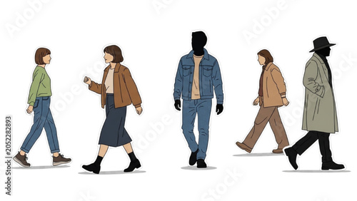 Φωτογραφία People walking in different directions in a city street scene with various style