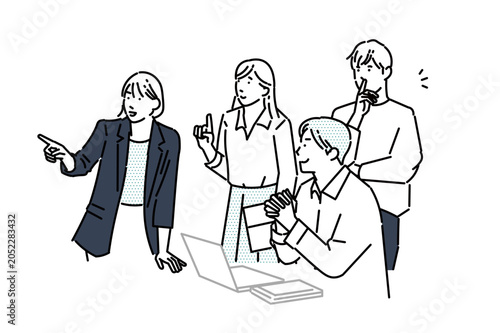 Fotografie オフィスでミーティングするビジネスパーソンービジネスチームのスタートアップイラスト素材Business professionals holding a meet