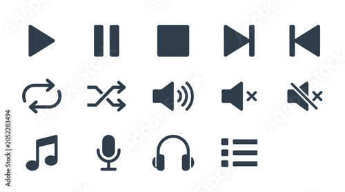 Tableau sur toile Media player control icon set with multimedia interface symbols