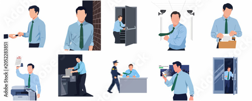 Foto Set of flat vector illustrations depicting corporate espionage, industrial spyin
