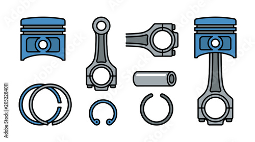 Fotografi Piston and connecting rod auto parts icon set