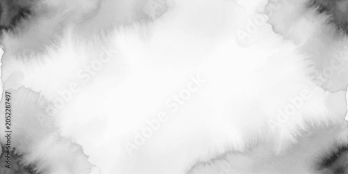 Fényképezés Abstract watercolor ink splash in grayscale tones, creating a soft, ethereal border around a bright white center, perfect for subtle background design or emotive expression