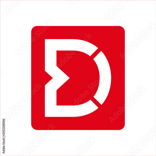Bilde på lerret Red square background with a bold white stylized letter D and arrow design