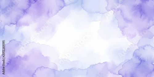 Obraz na płótnie Abstract watercolor splashes in soft hues of lavender and periwinkle create a dreamy, ethereal border with a bright white center, evoking a sense of calm and wonder