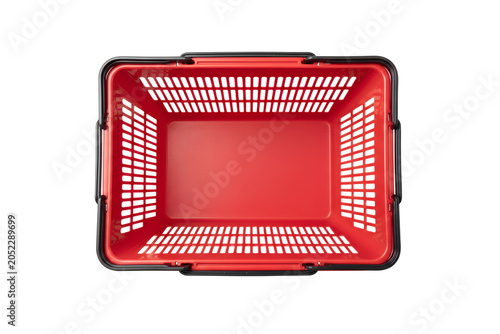 Empty Plastic Shopping Basket Isolated on White Background – Top View