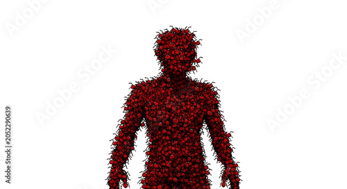 Abstract Human Form Composed of Red Particles.