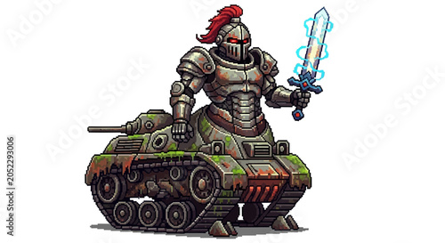 Fotografie Centaur Knight Riding a Futuristic Tank.