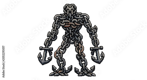 фотографія Chain Monster Made of Anchors and Metal Links.