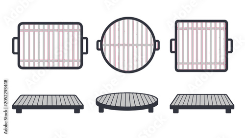 Fotografía Set of rectangular and round barbecue grill grate icons