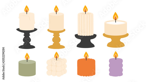 Schilderij op canvas Set of decorative candles in assorted shapes and holders
