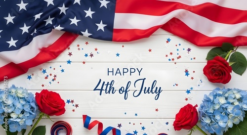 Patriotic 4th of july celebration with american flag and flowers