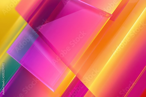 Translucent glass planes with vibrant pink and orange gradients in a sharp macro shot for creative branding and digital media marketing