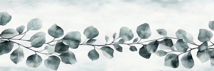 Botanical Eucalyptus Design with Soft Grey Green Background and Watercolor Leaves Art Print Template