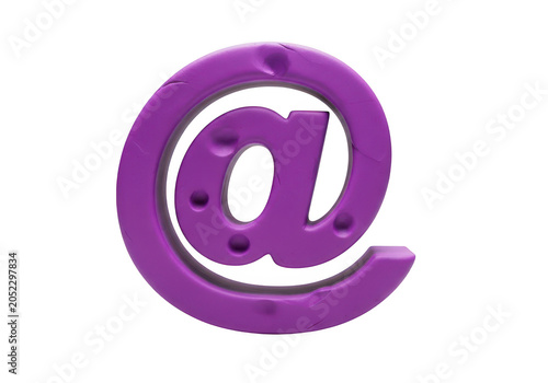 Glossy Purple Three Dimensional At Symbol Design Isolated on a Clean White Background