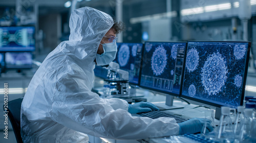 Scientist in Hazmat Suit An...