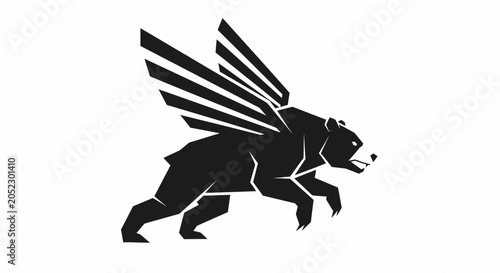 Tableau sur toile Stylized black silhouette of a creature with wings, sharp features, and a muscul