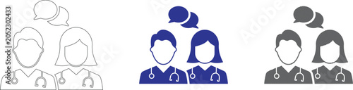 Vector medical staff discussion icon set with speech bubbles communication consultation healthcare hospital dialogue